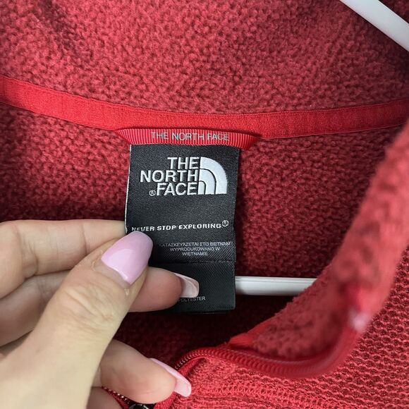 The North Face Red Fleece Warm Quarter Zip Jacket Large 210 - Picture 3 of 7